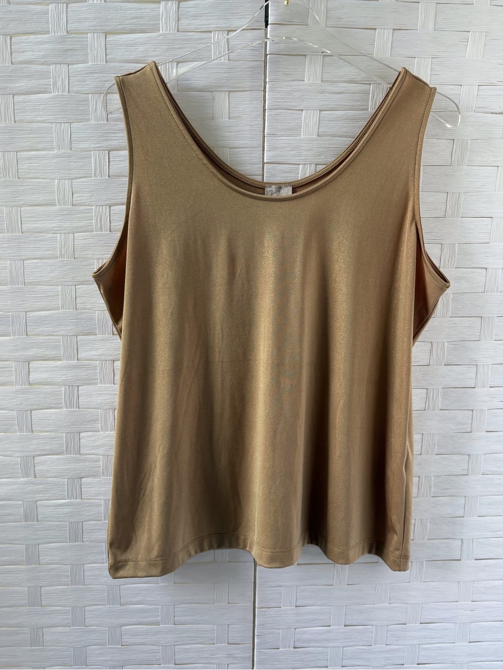 Chico’s Travelers XL Gold Shimmer Tank Top‎ Round Neck Cruise Elegant Stretch